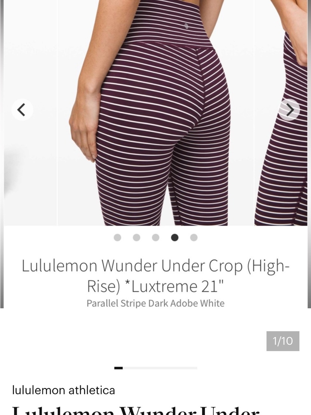 Lululemon size 4 ~ Wunder Under Striped 3/4 Length Maroon and White Leggings - Picture 6 of 6